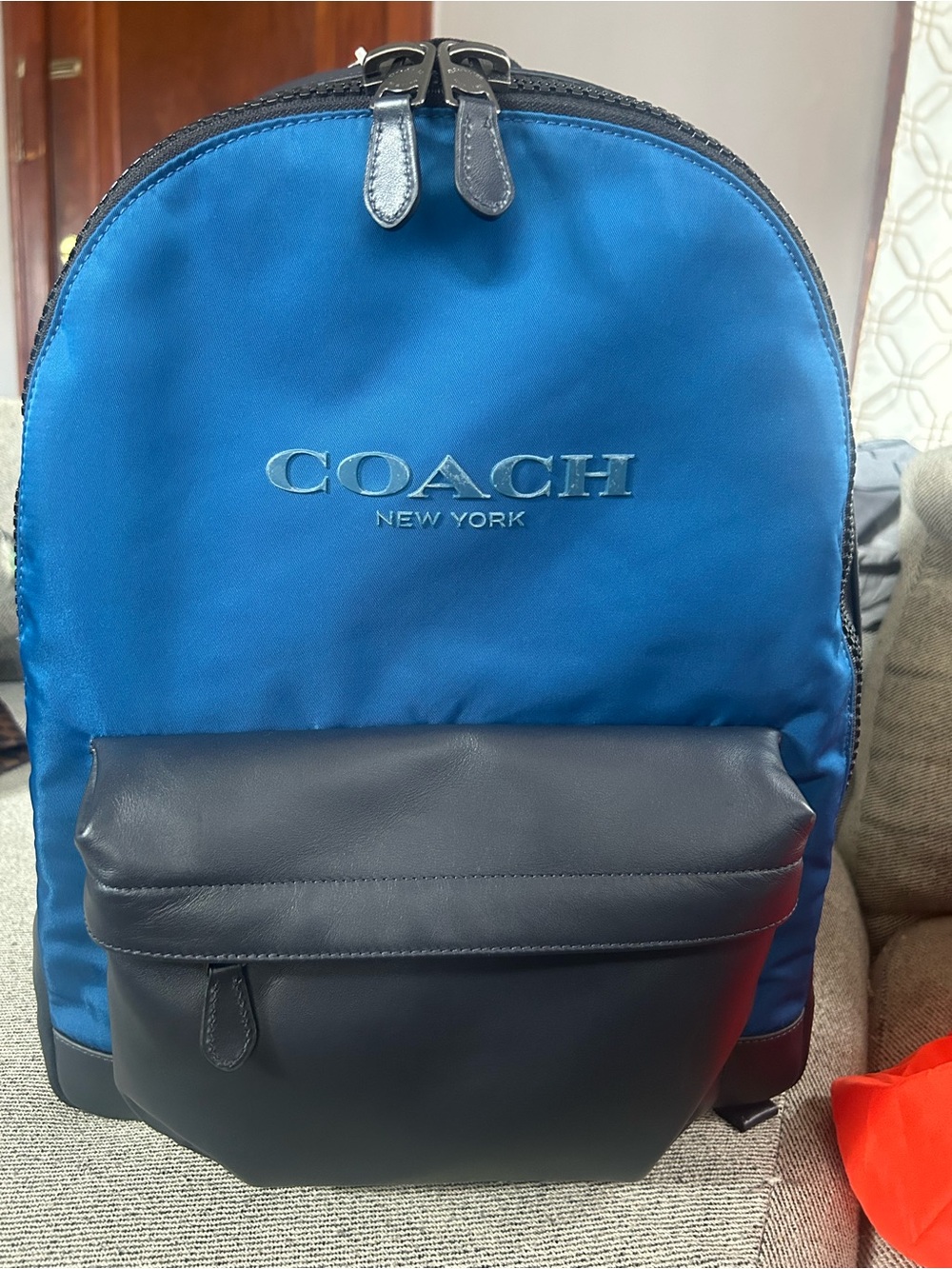Coach Men's Blue and Black Nylon Backpack